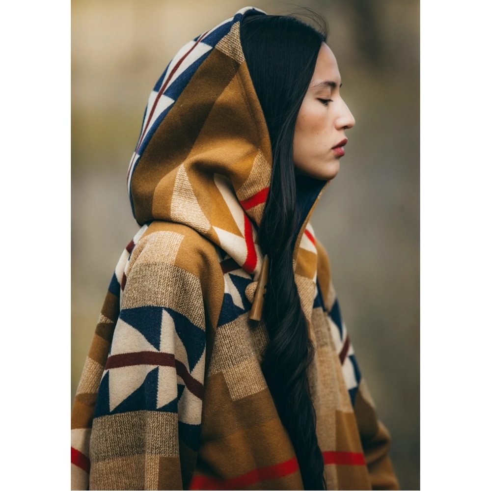 Lindsey Thornburg x Pendleton Brown Native American Print Wool Cape Cloak Coat - Picture 12 of 14